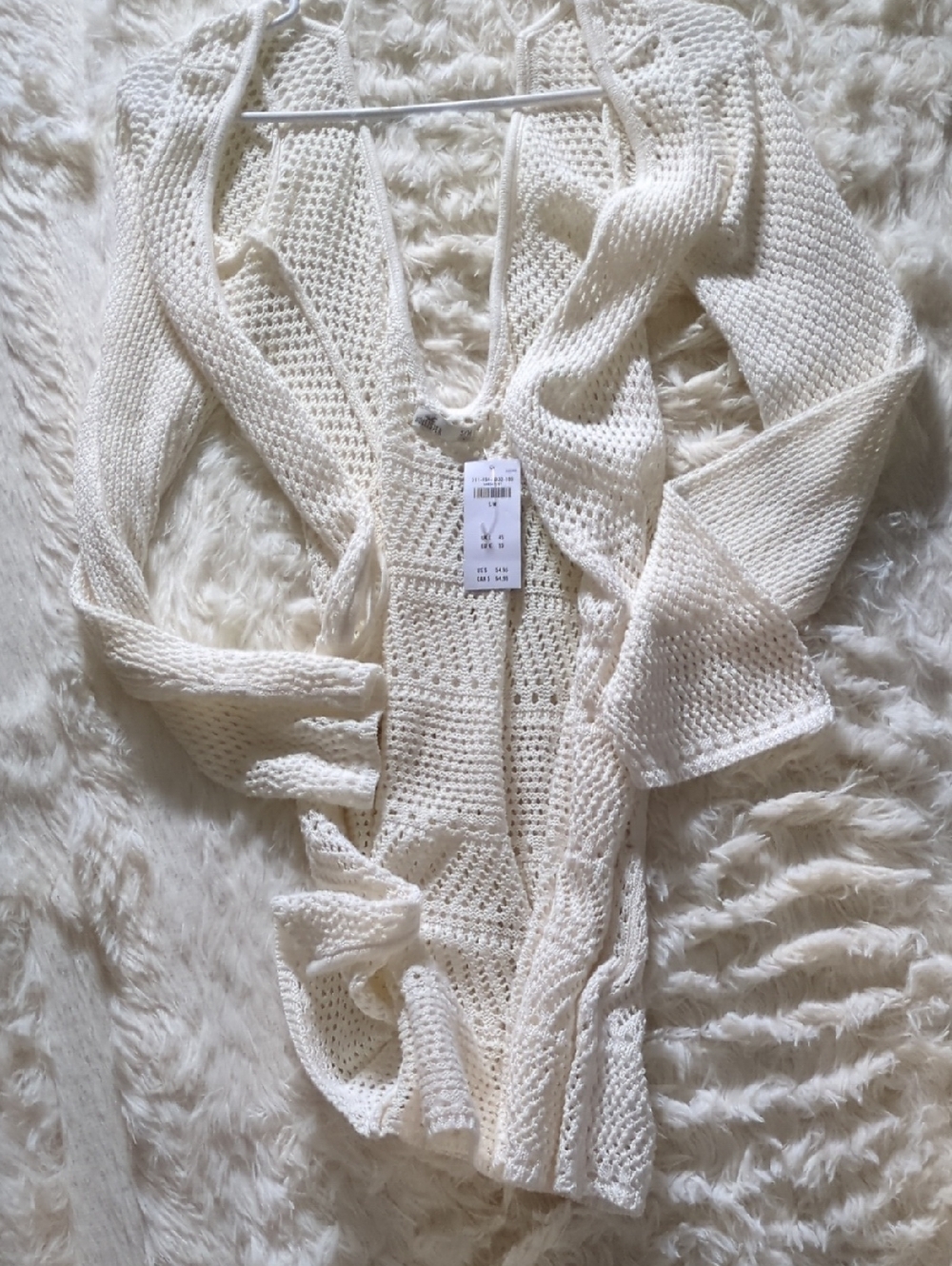 Hollister Cream Open-Knit Long Cardigan